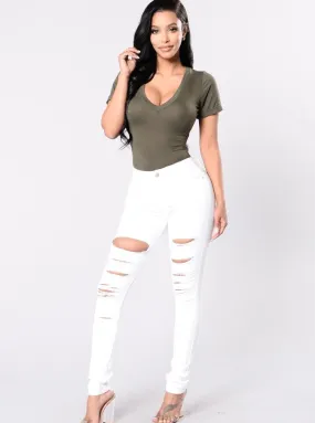 Black White Denim Ripped Jeans
