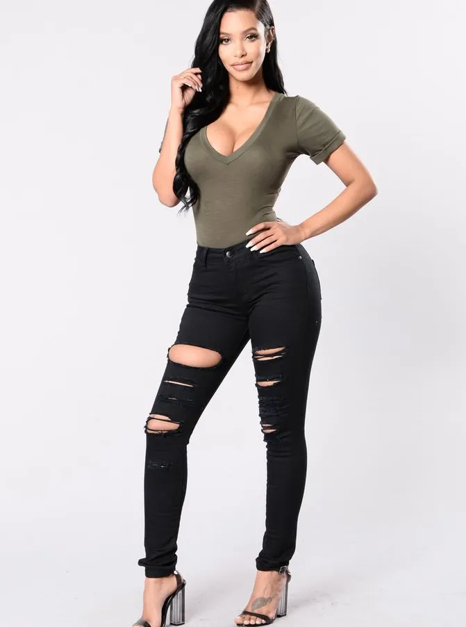 Black White Denim Ripped Jeans