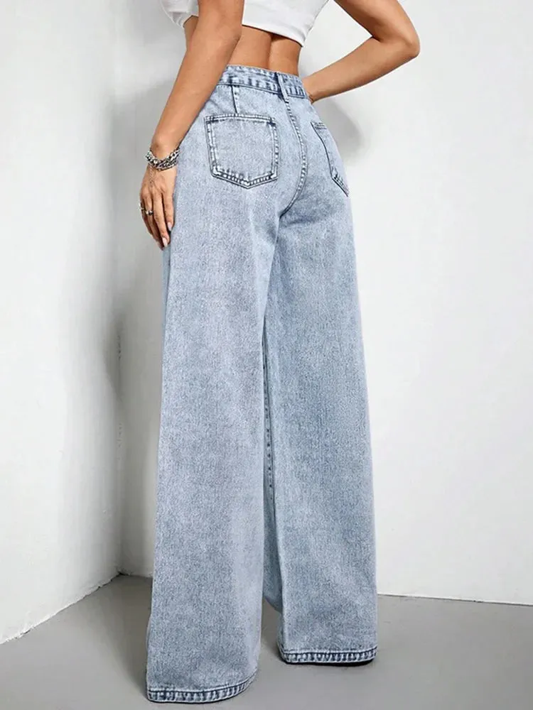 Casual Loose High-Waisted All-Match Wide Leg Streetwear Jeans