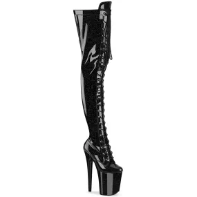 FLAMINGO-3020GP Black Glitter Pat Thigh Boots