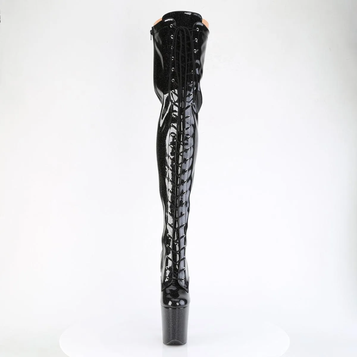 FLAMINGO-3020GP Black Glitter Pat Thigh Boots