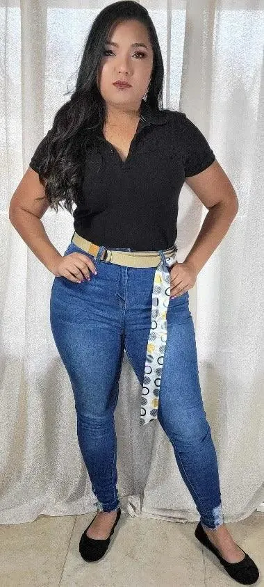 High Waist Skinny Jeans Distress With Belt