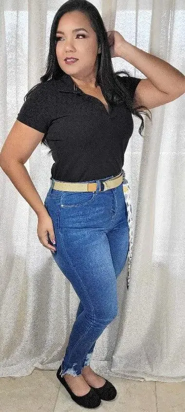 High Waist Skinny Jeans Distress With Belt