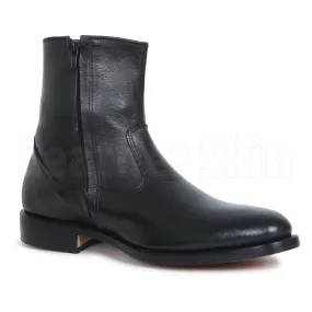 Men Black Zipper Ankle Genuine Leather Boots