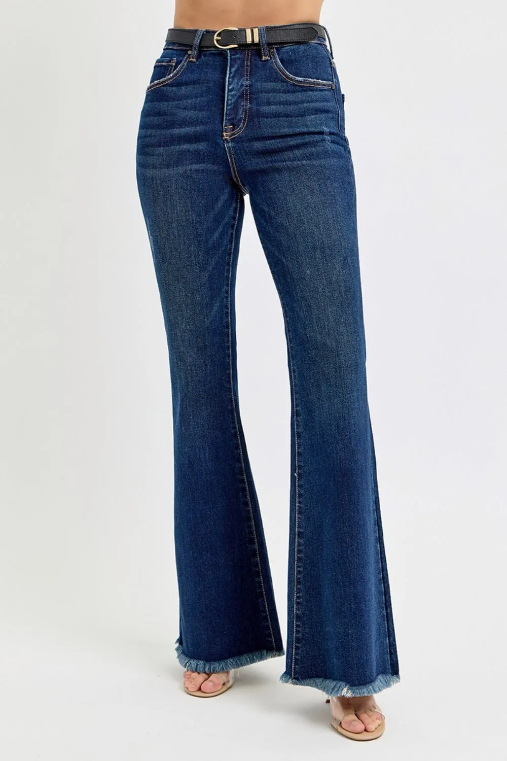 Tummy Control Frayed Hem Flare Jeans