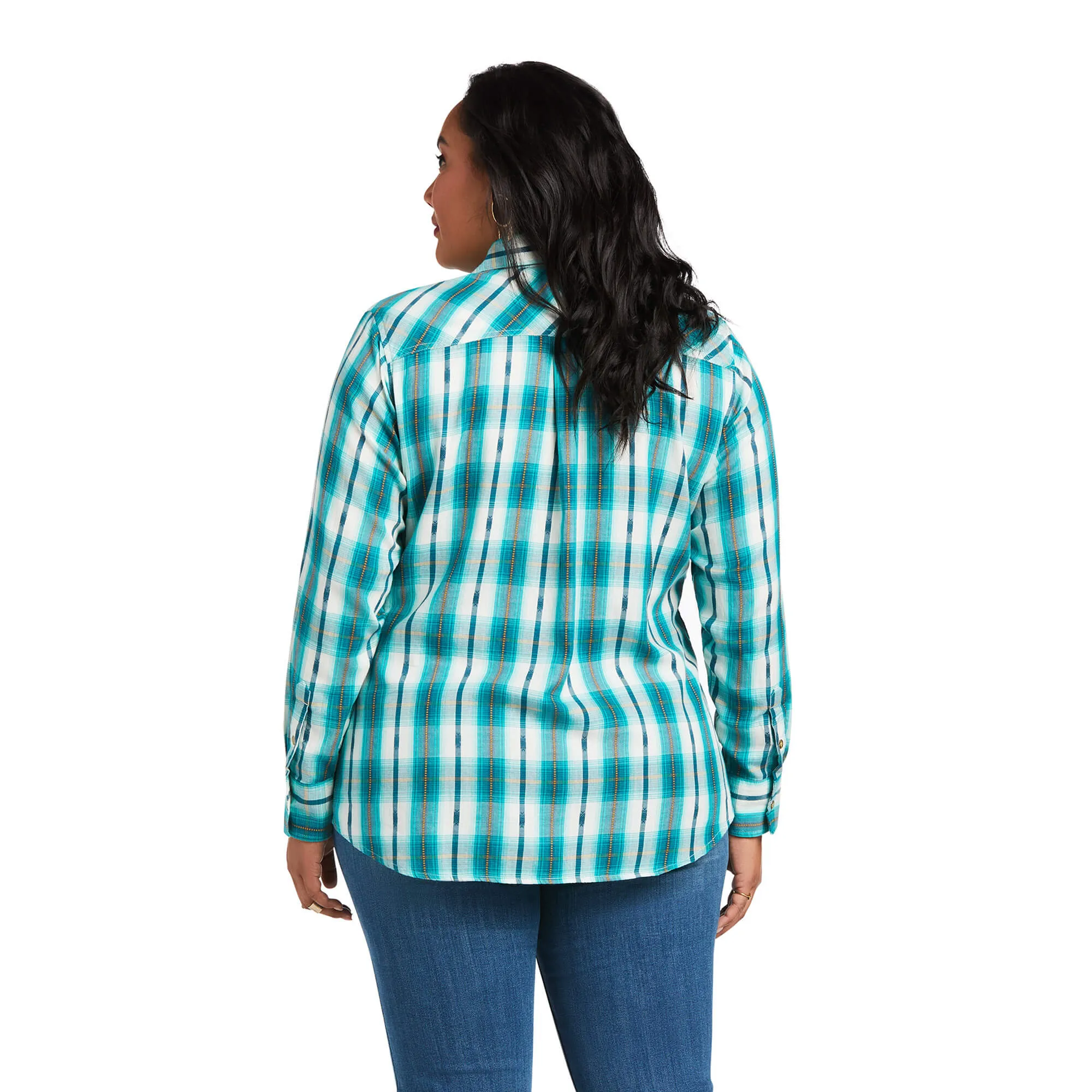 Women's Ariat REAL Billie Jean Glacier Falls Plaid Dobby Long Sleeve Shirt