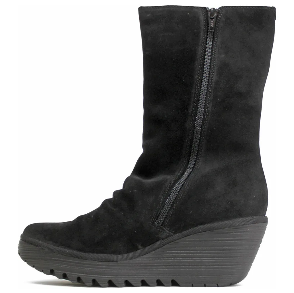 YEMY408FLY Leather Women's Calf Length Wedge Boots